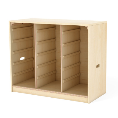 Mueble de madera con 3 filas de cajones 