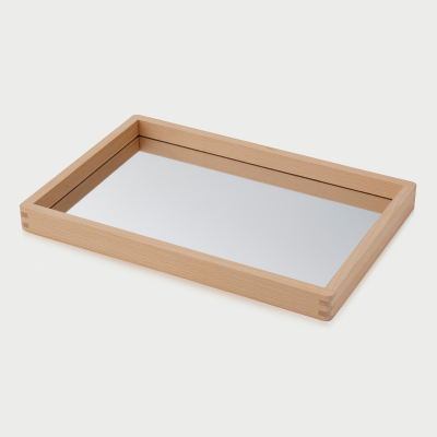 Bandeja pequeña de madera con espejo