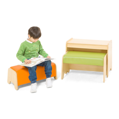 Estantería de mesa con 2 bancos acolchados